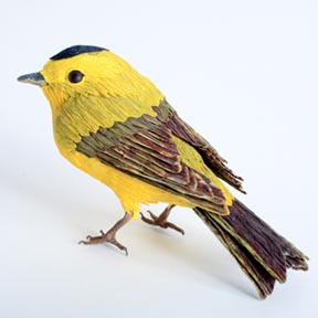 Wilson's Warbler crepe paper bird sculpture by Aimée Baldwin